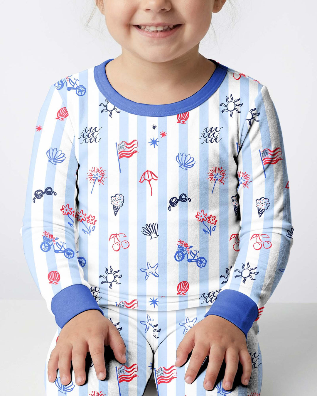 Red, White & Beachy Family Matching Bamboo Two Piece Long Sleeve Pajama Set