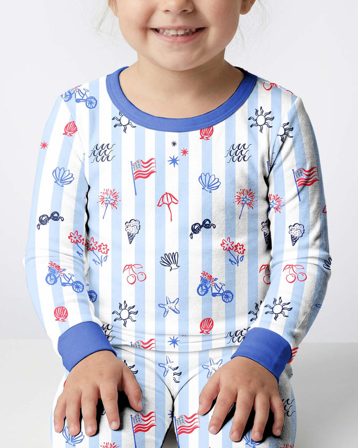 Red, White & Beachy Family Matching Bamboo Two Piece Long Sleeve Pajama Set