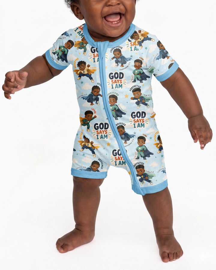 God Says I Am Black Superheroes Bamboo Shorty Zippy