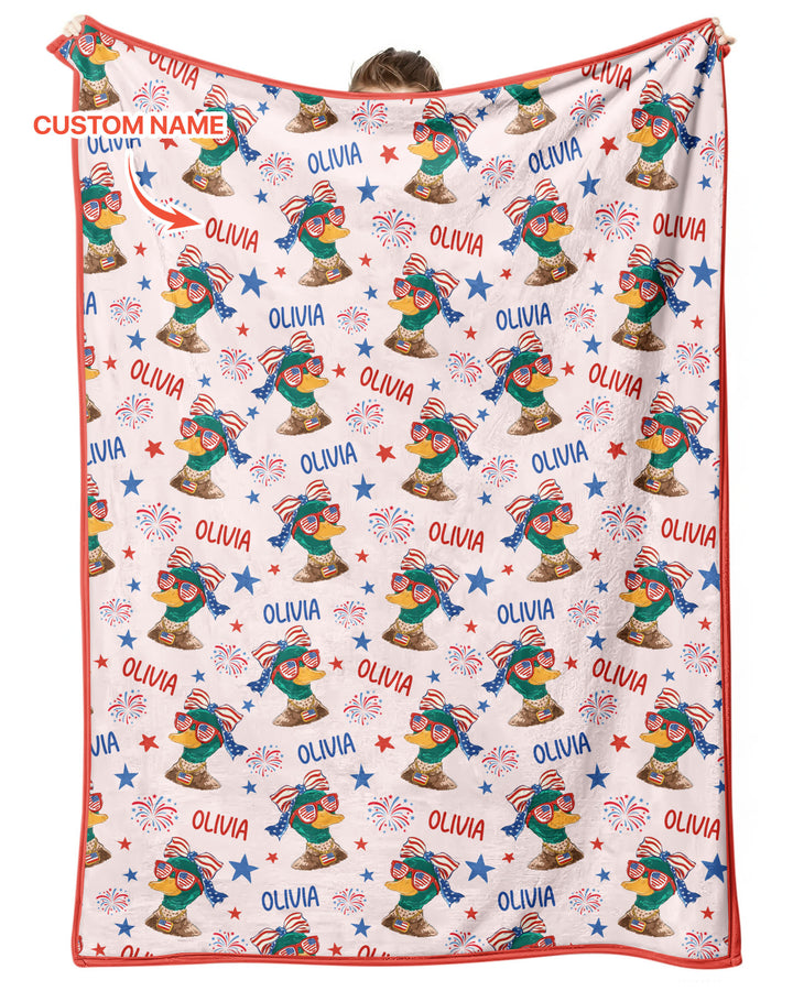 Custom Name Patriotic Mallard Duck Bamboo Blanket