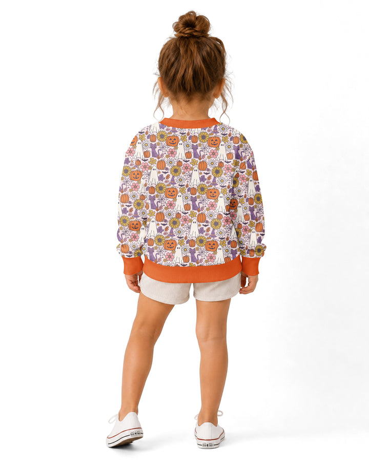 Ghost Pumpkin Fall Floral Halloween Bamboo Crewneck Sweatshirt