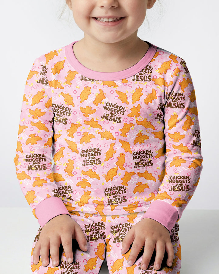 Chicken Nuggets and Jesus Family Matching Bamboo Two Piece Long Sleeve Pajama Set