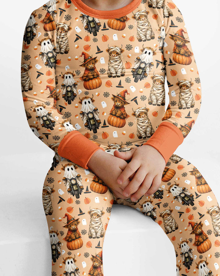Funny Halloween Highland Cow Bamboo Two Piece Long Sleeve Pajama Set