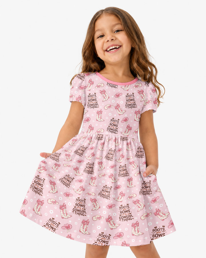 Western Cowgirl Boots And Bows Bamboo Twirl Dress