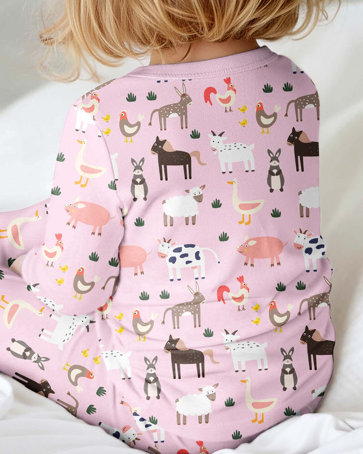 Pink Farm Animals Bamboo Convertible Zippered Romper