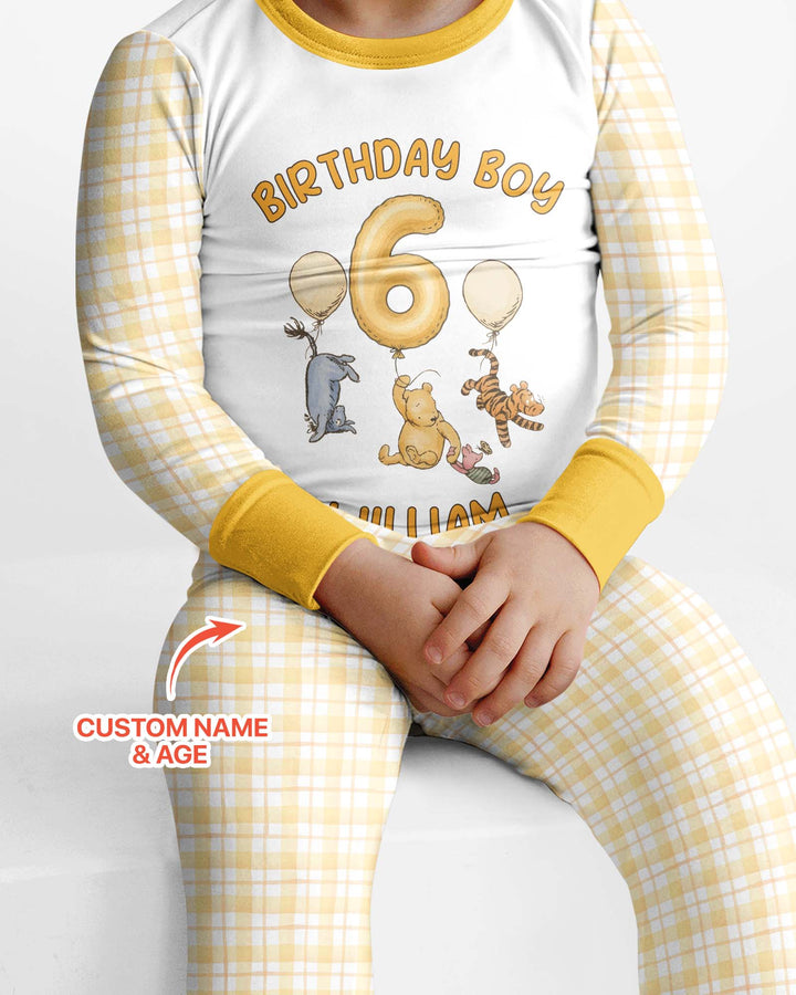 Little Bear Birthday Custom Name And Age Balloon Bamboo Two Piece Long Sleeve Pajama Set