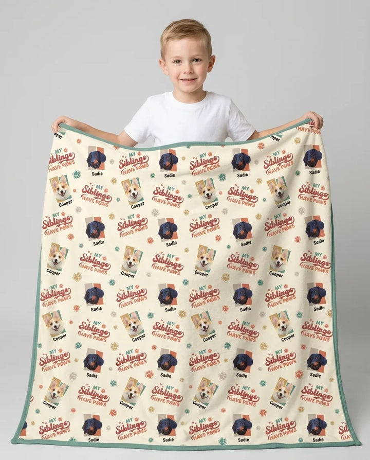 Custom Dog Photos "My Siblings Have Paws" Bamboo Blanket