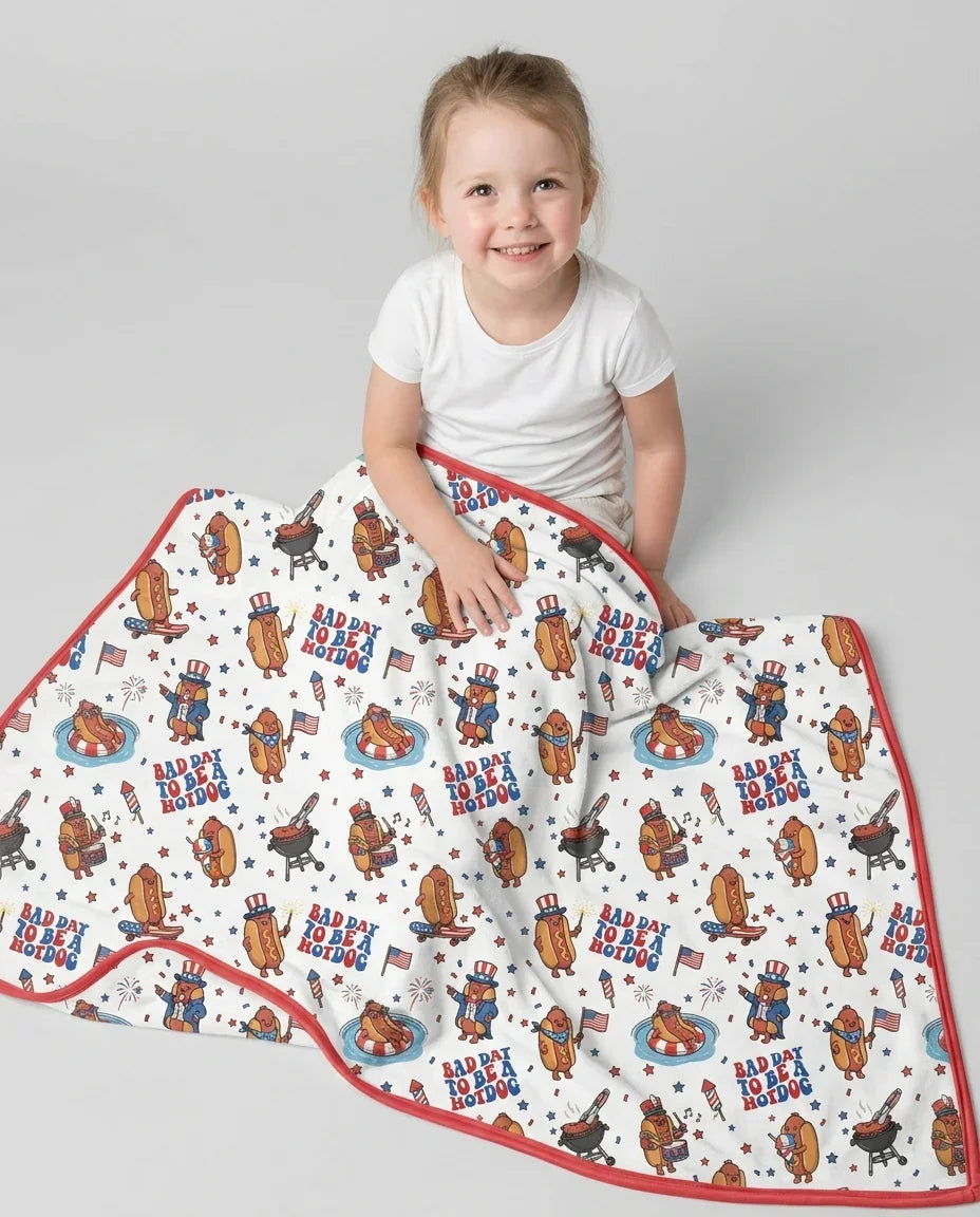 Hot Dog Patriotic Bamboo Blanket