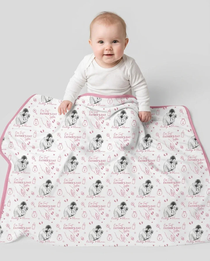 Custom Photo Our First Father's Day Together Bamboo Blanket