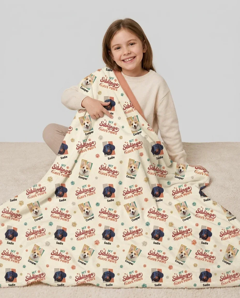 Custom Dog Photos "My Siblings Have Paws" Bamboo Blanket