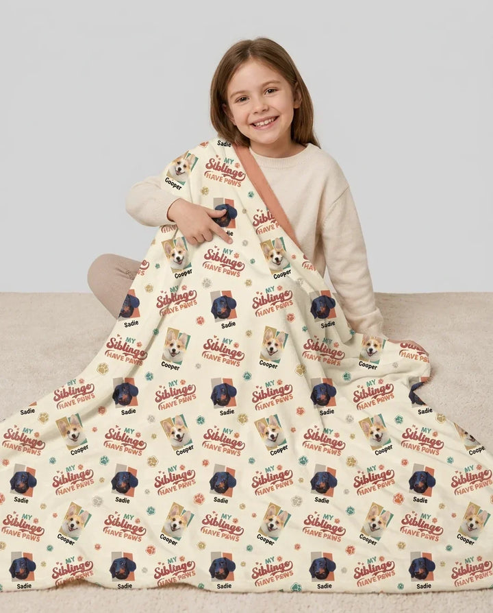 Custom Dog Photos "My Siblings Have Paws" Bamboo Blanket