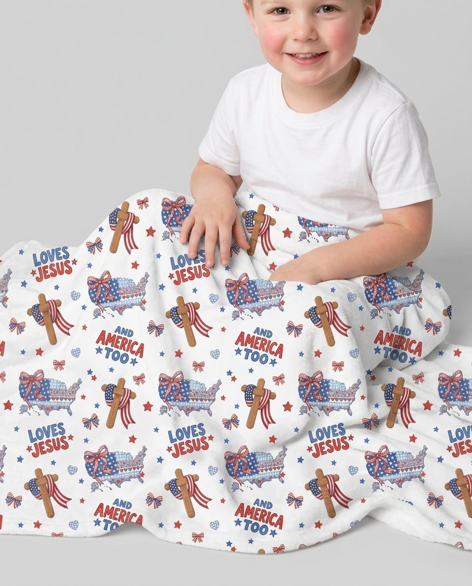 Loves Jesus And America Too Bamboo Blanket