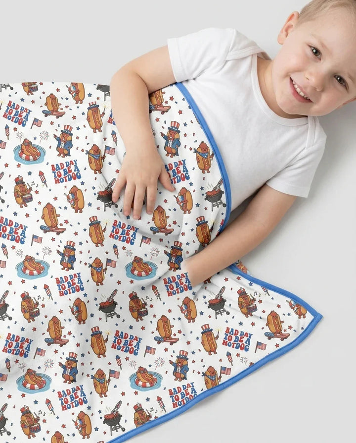 Hot Dog Patriotic Bamboo Blanket