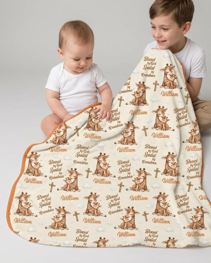 Custom Name Blessed By God Spoiled By Grandma Bamboo Blanket