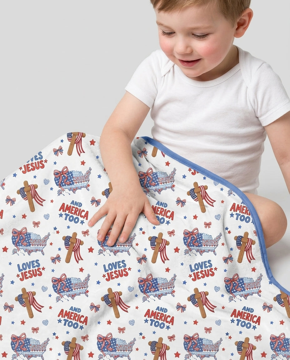 Loves Jesus And America Too Bamboo Blanket