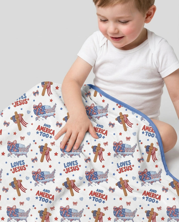 Loves Jesus And America Too Bamboo Blanket