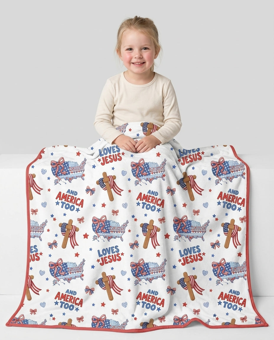 Loves Jesus And America Too Bamboo Blanket