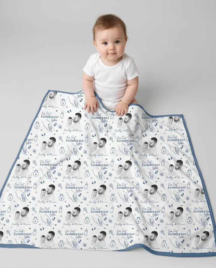 Custom Photo Our First Father's Day Together Bamboo Blanket