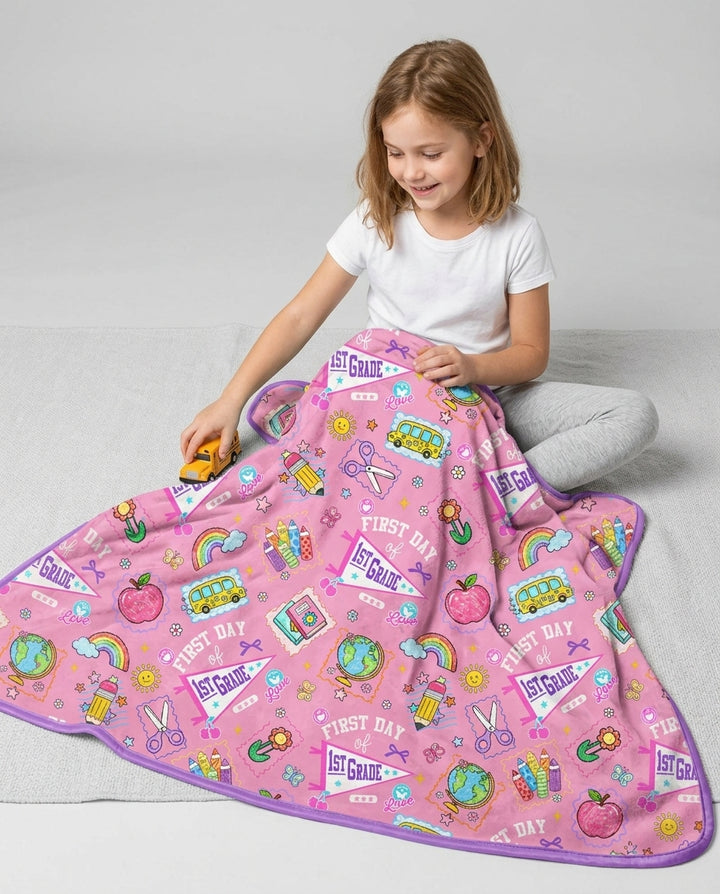 Custom Grade Girls School First Day Bamboo Blanket