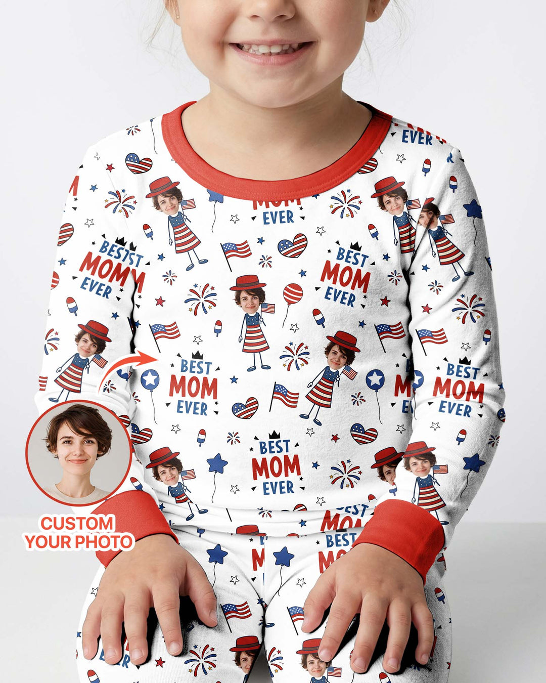 Custom Photo Best Patriotic Family Ever Bamboo Two Piece Long Sleeve Pajama Set