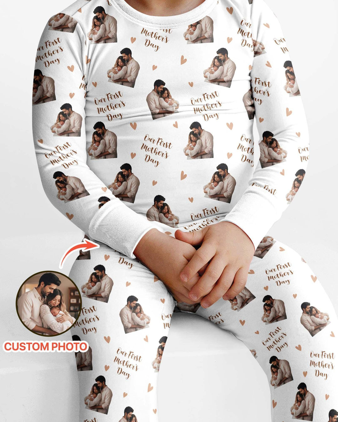 Pijama de dos piezas de bambú con foto personalizada "Our First as Parents" de manga larga