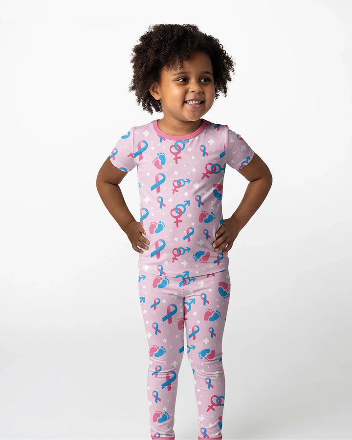 Infertility Awareness Blue and Pink Bamboo Two Piece Short Sleeve Pajama Set