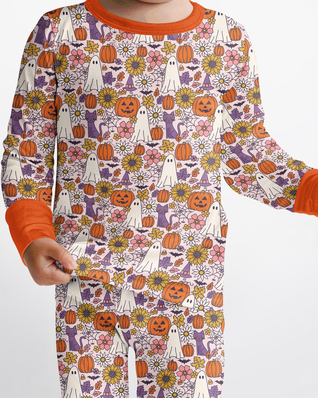 Ghost Pumpkin Fall Floral Halloween Bamboo Two Piece Long Sleeve Pajama Set