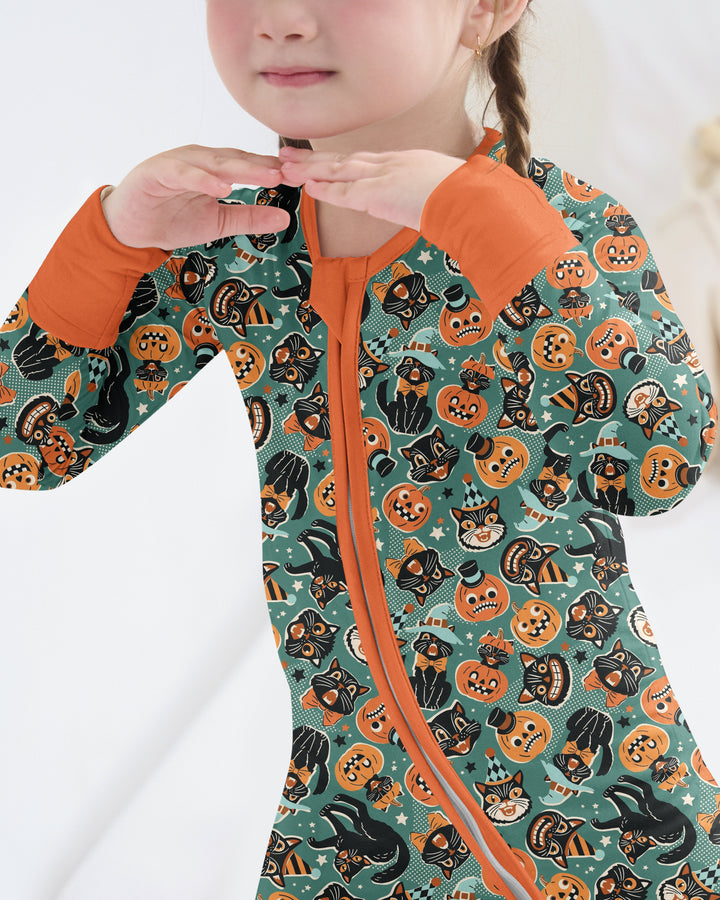 Retro Black Cat Witch Pumpkin Halloween Bamboo Convertible Zippy