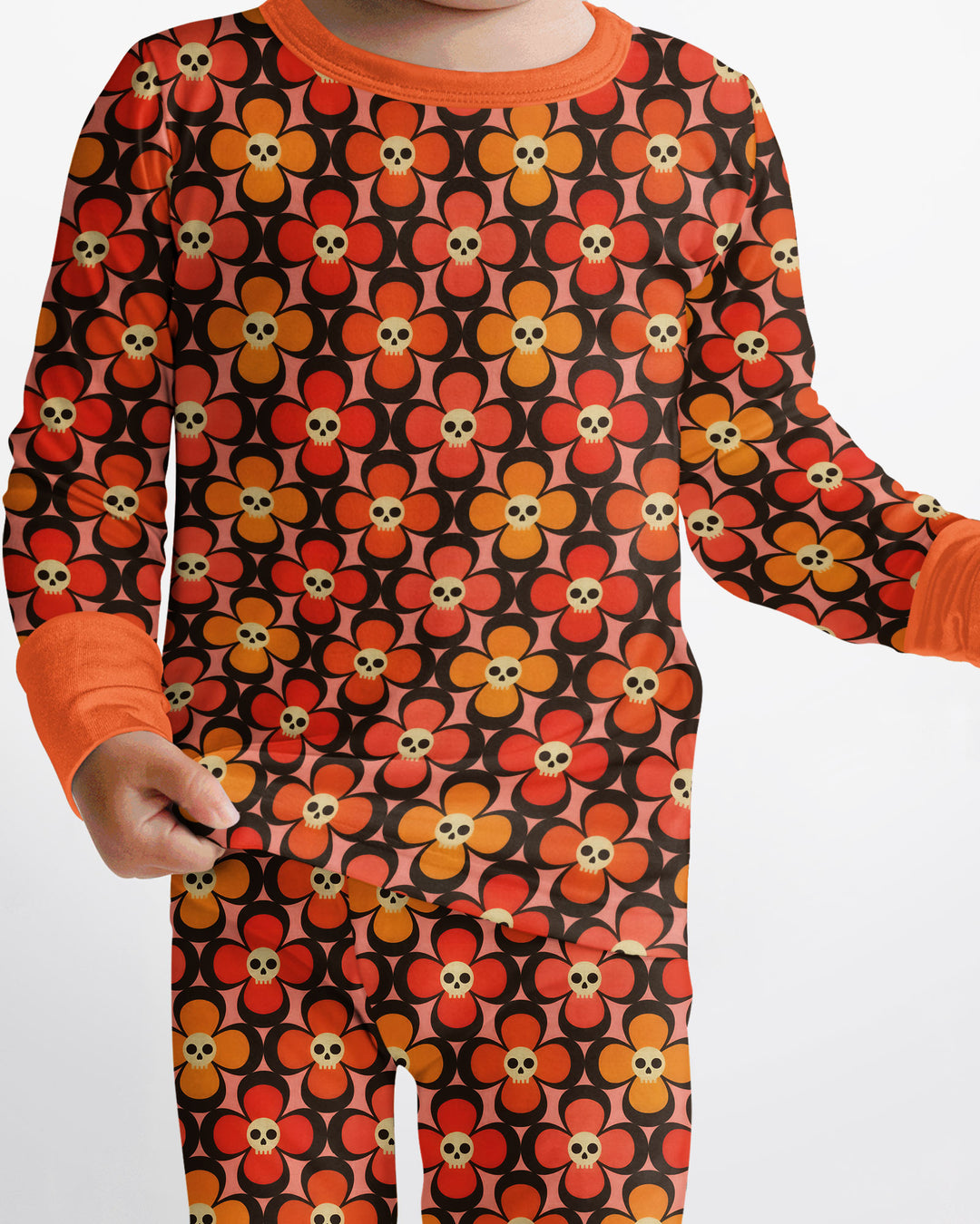 Retro Skull Flower Halloween Bamboo Two Piece Long Sleeve Pajama Set