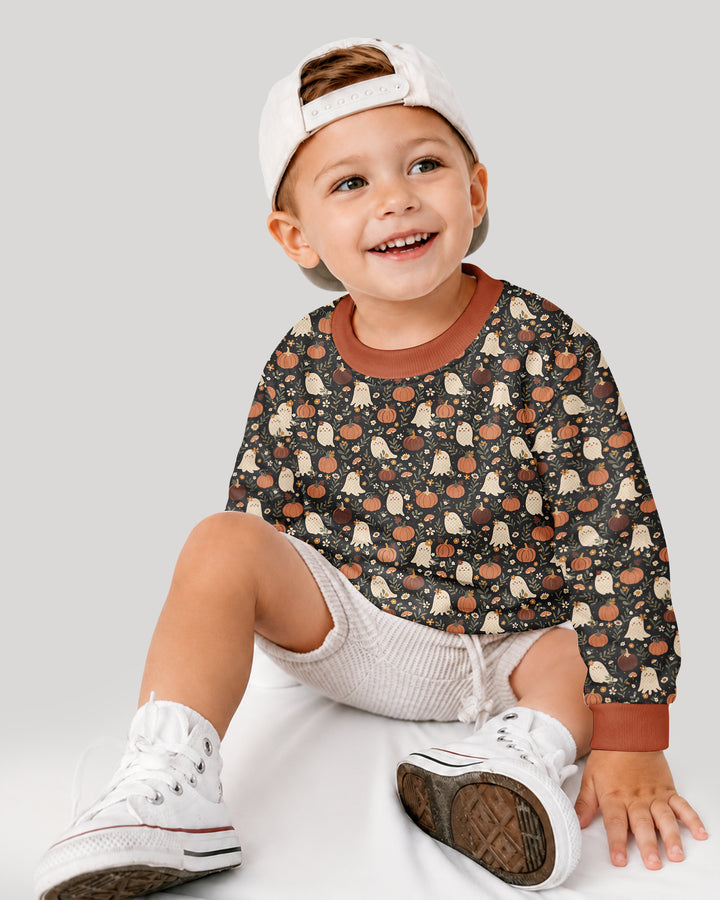 Ghost Pumpkin Harvest Floral Halloween Bamboo Crewneck Sweatshirt