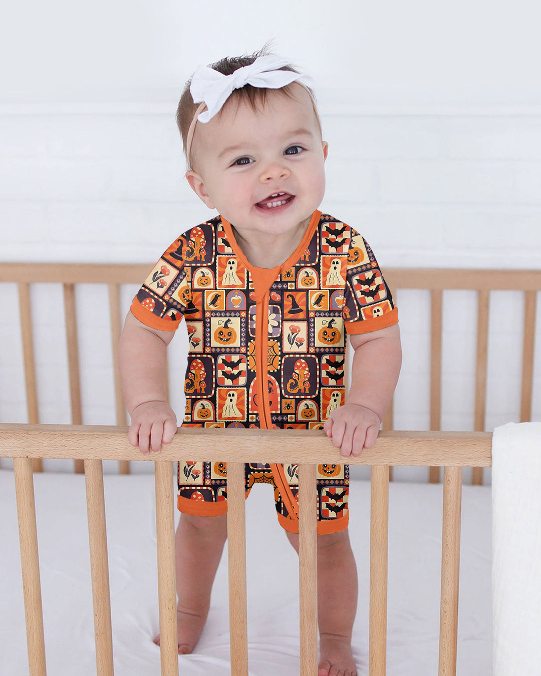 Retro Halloween Patchwork Icons Bamboo Shorty Zippy
