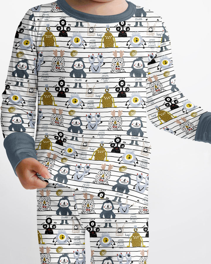 Playful Monster Friends Bamboo Two Piece Long Sleeve Pajama Set