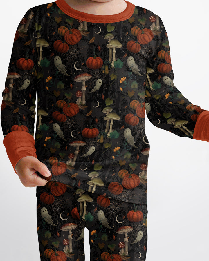 Spooky Cute Ghost Pumpkin Mushroom Halloween Bamboo Two Piece Long Sleeve Pajama Set