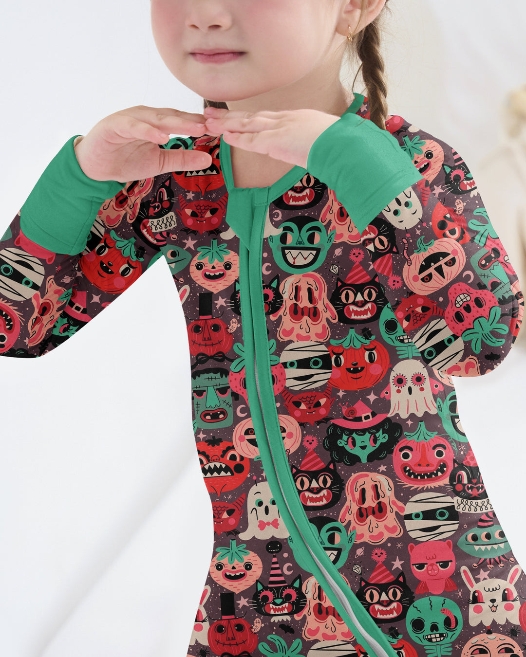 Retro Halloween Monsters Ghost Pumpkin Mummy Bamboo Convertible Zippy