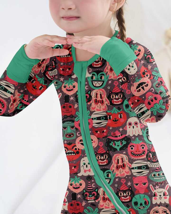 Retro Halloween Monsters Ghost Pumpkin Mummy Bamboo Convertible Zippy