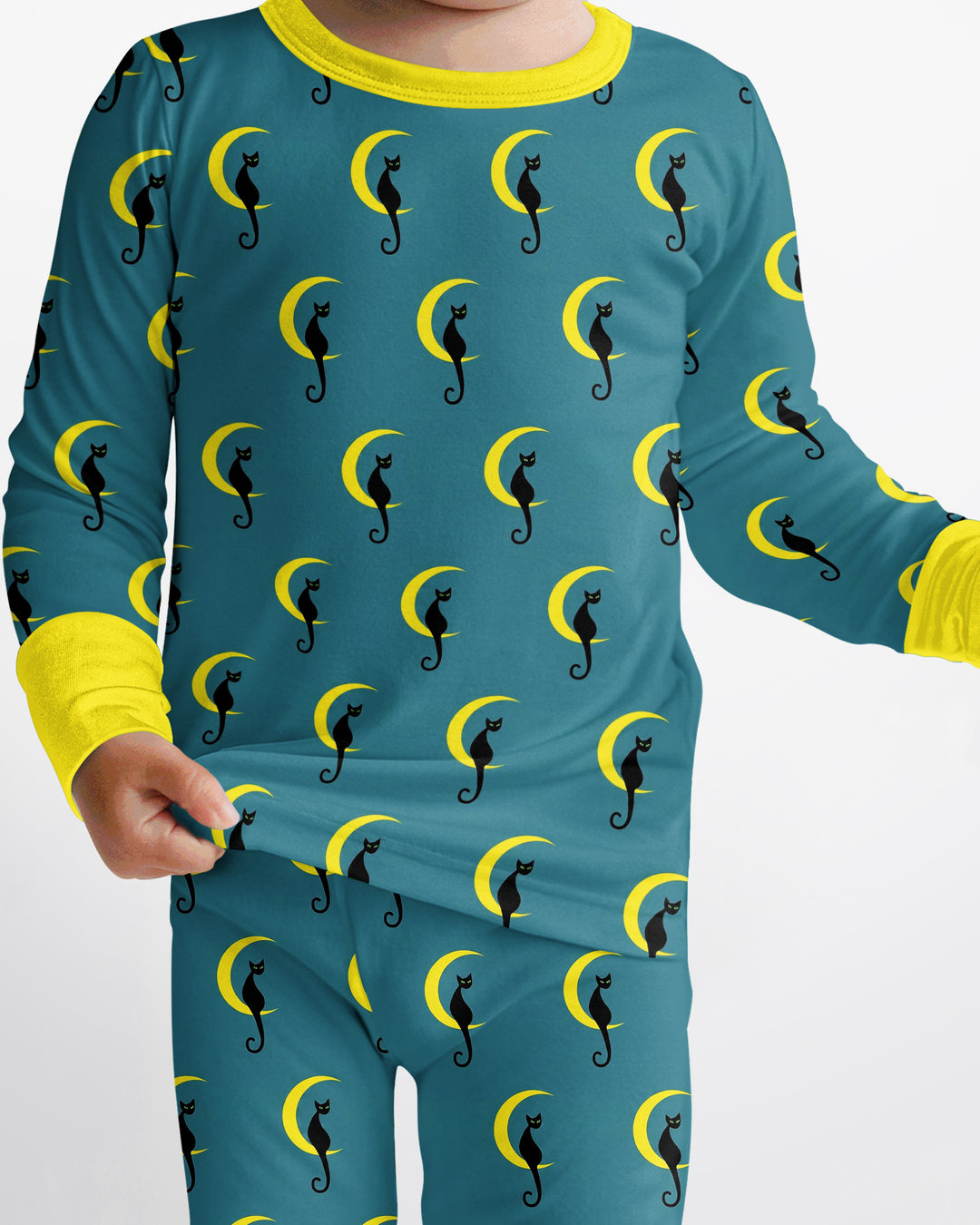 Black Cat Crescent Moon Celestial Night Bamboo Two Piece Long Sleeve Pajama Set