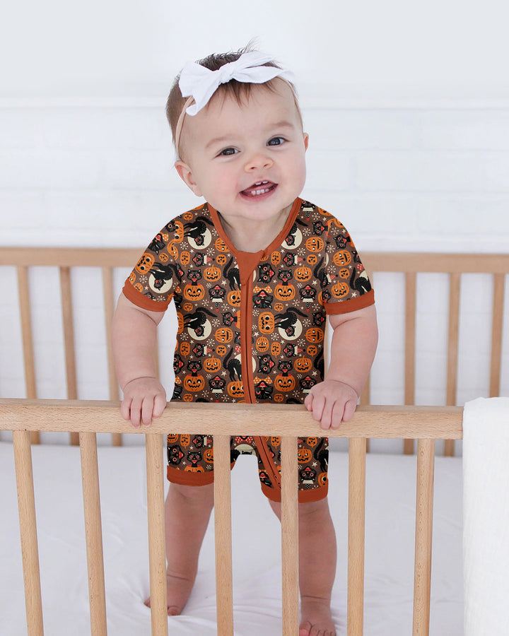 Vintage Halloween Black Cat Pumpkin Bamboo Shorty Zippy