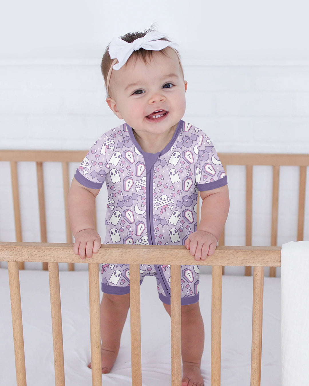 Cute Ghost Halloween Pastel Purple Spooky Bamboo Shorty Zippy