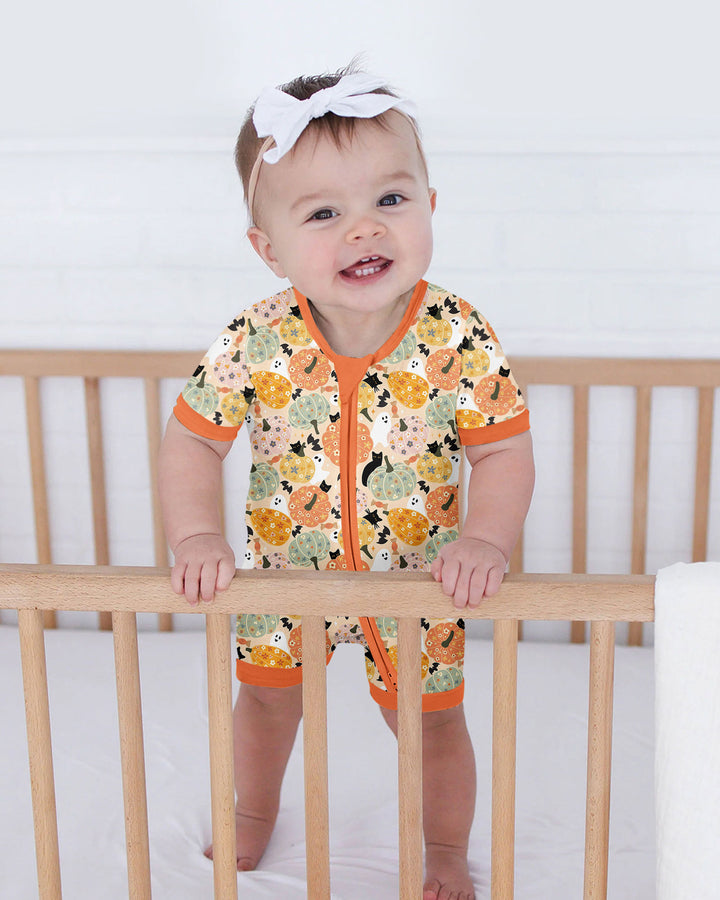 Floral Pumpkin Ghost Halloween Bamboo Shorty Zippy