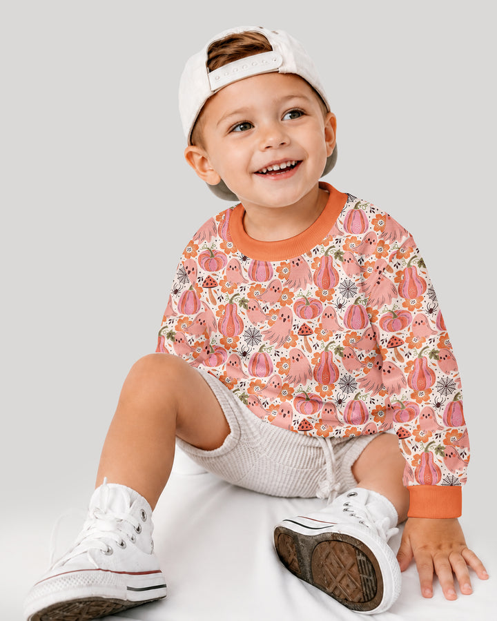 Pink Ghost Pumpkin Fall Floral Halloween Bamboo Crewneck Sweatshirt