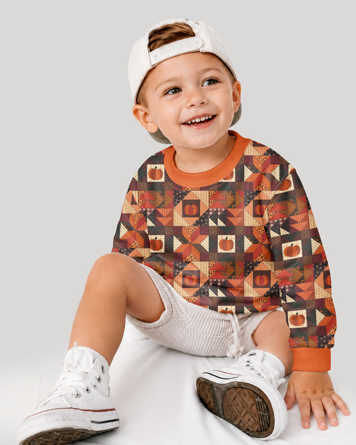 Vintage Pumpkin Patchwork Fall Bamboo Crewneck Sweatshirt