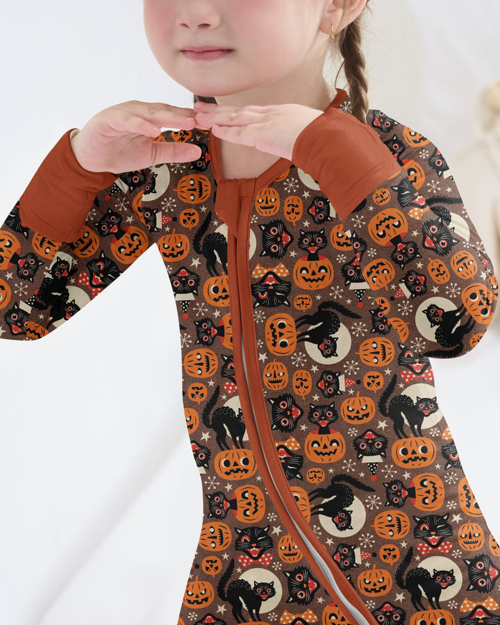 Vintage Halloween Black Cat Pumpkin Bamboo Convertible Zippy