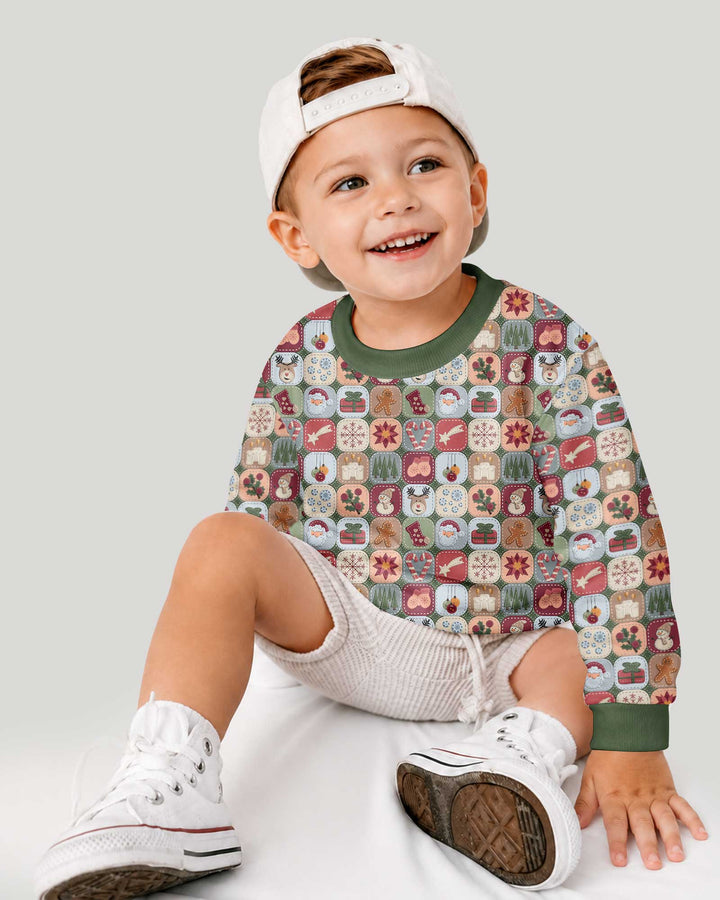 Christmas Felt Patchwork Bamboo Crewneck Sweatshirt
