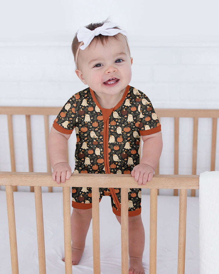 Ghost Pumpkin Harvest Floral Halloween Bamboo Shorty Zippy