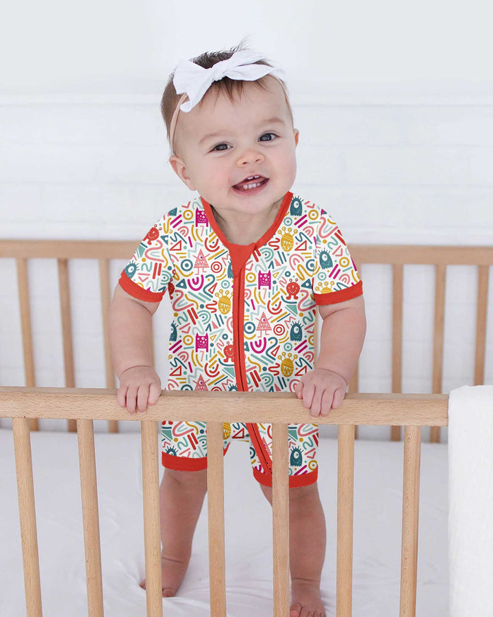 Rainbow Monster Party Bamboo Shorty Zippy