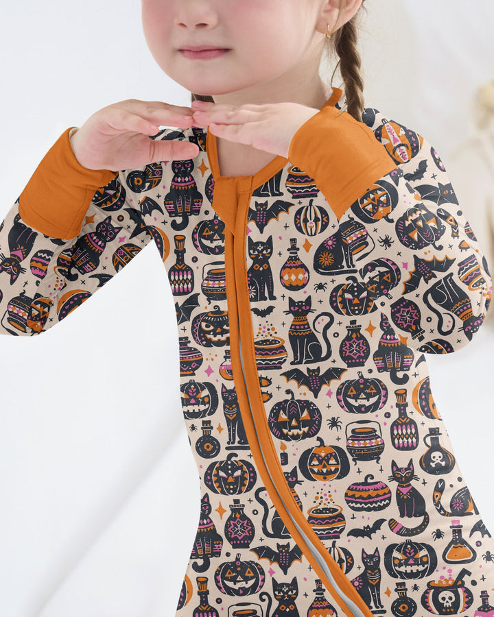 Whimsical Tribal Retro Halloween Black Cats Pumpkins Bamboo Convertible Zippy