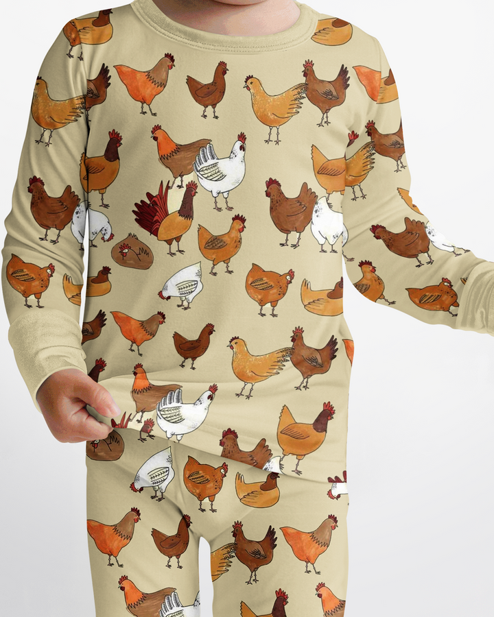 Farm Chicken  Bamboo Two Piece Long Sleeve Pajama Set