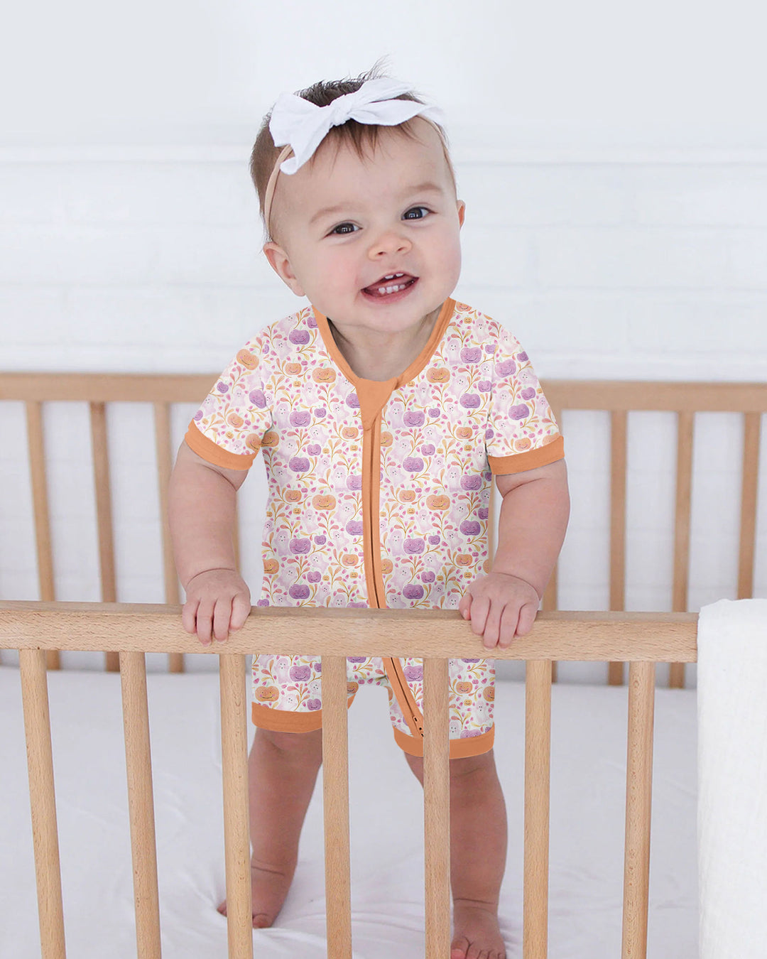 Pastel Pumpkins and Ghosts Bamboo Shorty Zippy