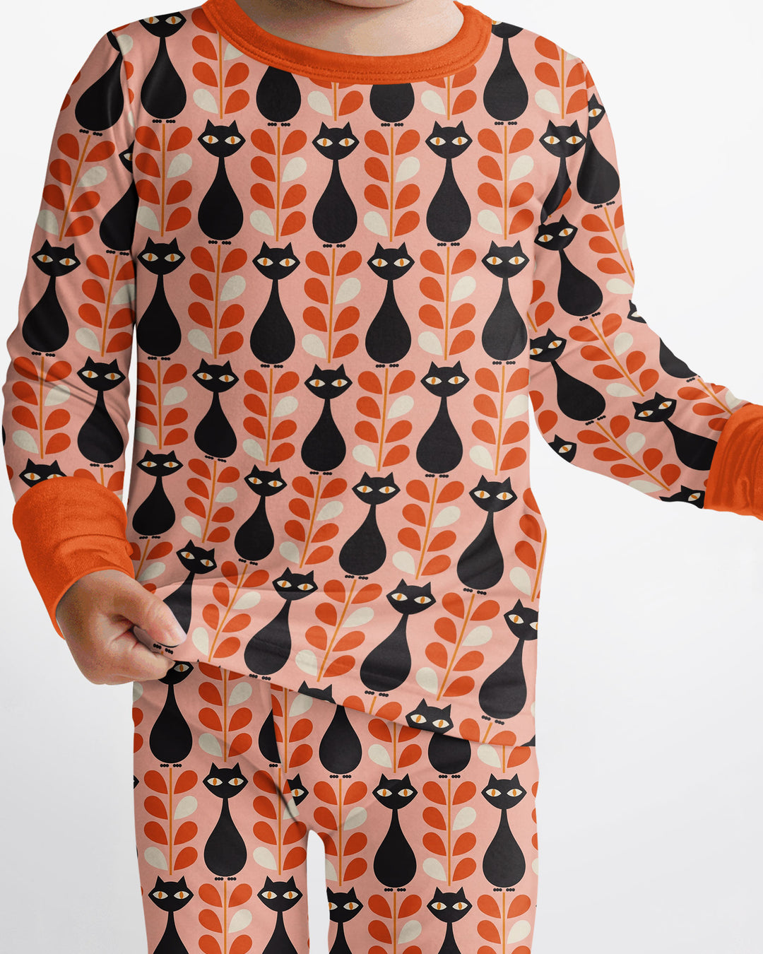 Retro Black Cat Garden Bamboo Two Piece Long Sleeve Pajama Set