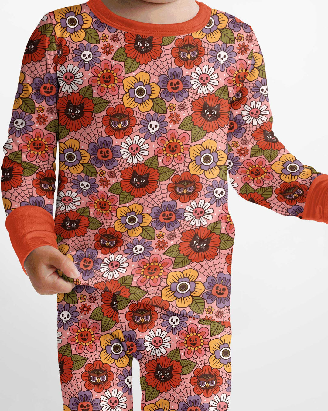 70s Halloween Floral Bamboo Two Piece Long Sleeve Pajama Set